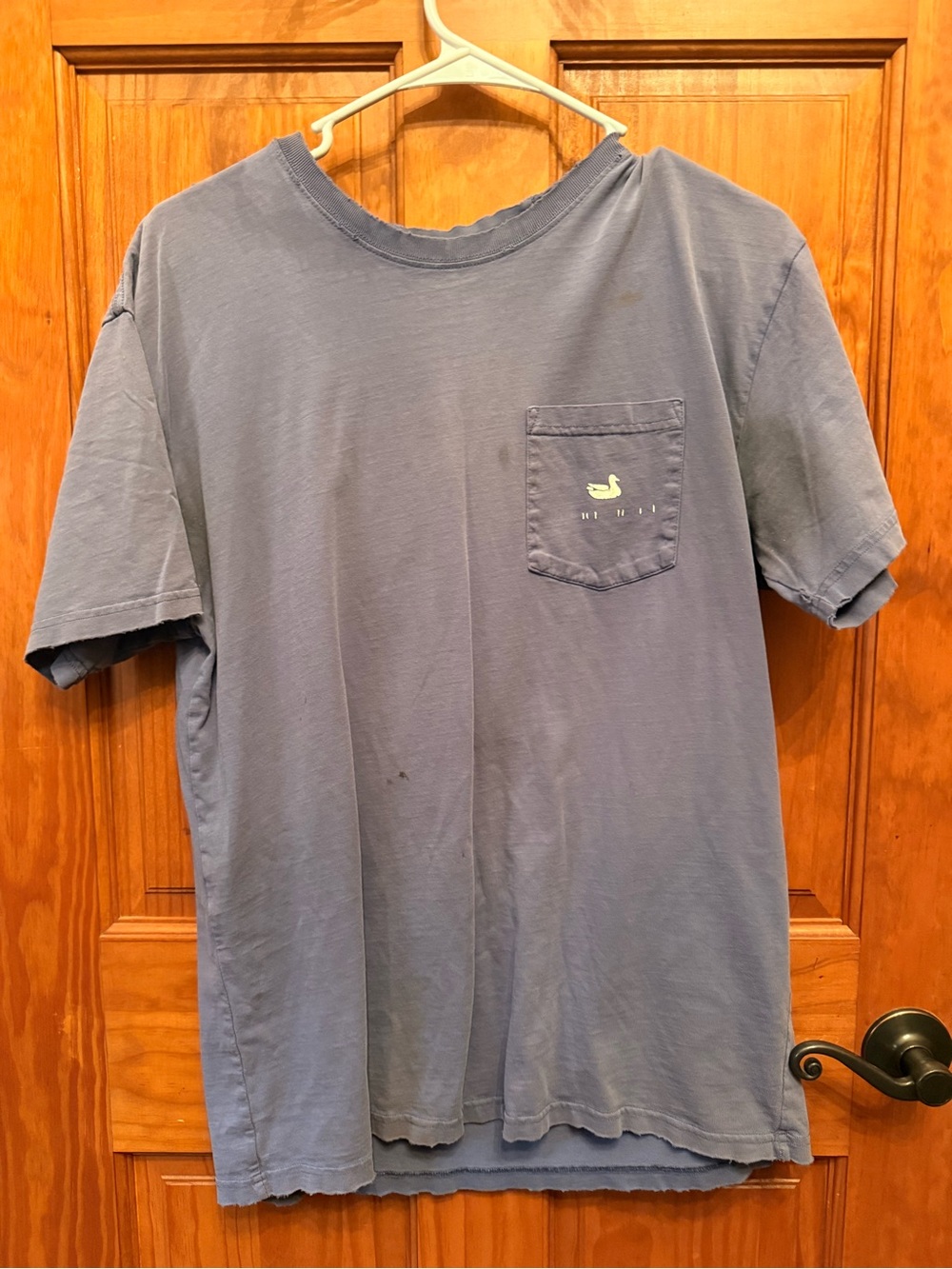 Southern Marsh Short Sleeve Pocket Tee in Dusty Blue with Yellow Duck Logo